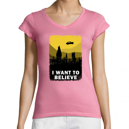 T-shirt femme col V "I want...