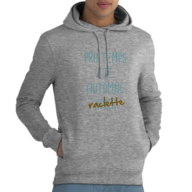 Sweat homme à capuche coton bio gris chiné Raclette (Le Duc,Fruits & Légumes,Humour)