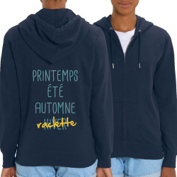 Sweat femme zippé à capuche coton bio bleu marine Raclette (Le Duc,Fruits & Légumes,Humour)