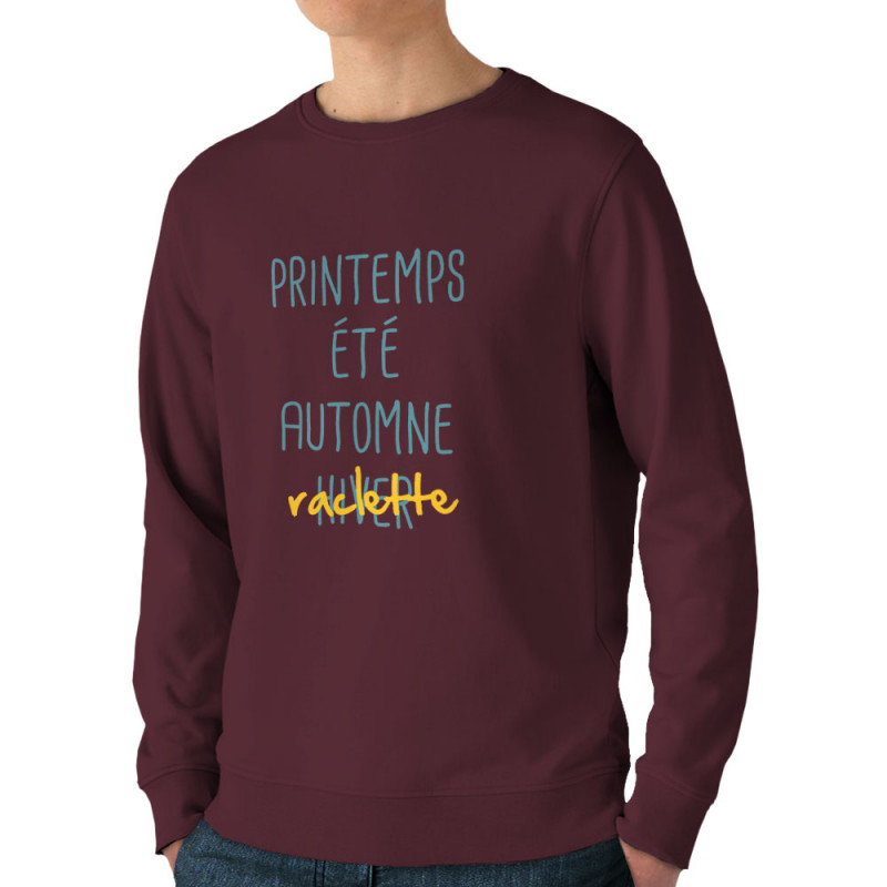 Sweat homme bio col rond bordeaux Raclette (Le Duc,Fruits & Légumes,Humour)