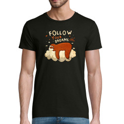 T-shirt homme coton bio noir Follow your dreams paresseux (Le Duc,Animaux,Paresse)