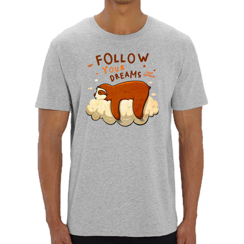 T-shirt homme coton bio gris chiné Follow your dreams paresseux (Le Duc,Animaux,Paresse)
