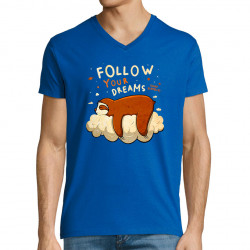 T-shirt homme col V bleu royal Follow your dreams paresseux (Le Duc,Animaux,Paresse)