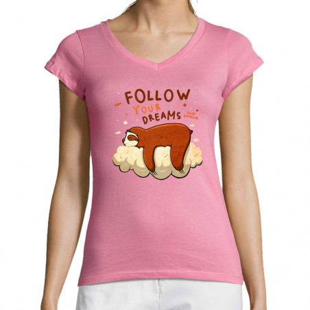 T-shirt femme col V "Follow...