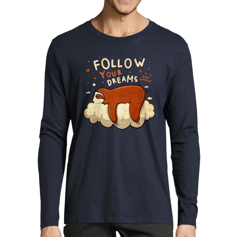 T-shirt homme manches longues bleu marine Follow your dreams paresseux (Le Duc,Animaux,Paresse)