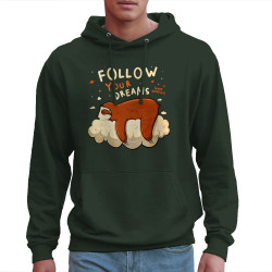 Sweat homme à capuche vert foncé Follow your dreams paresseux (Le Duc,Animaux,Paresse)