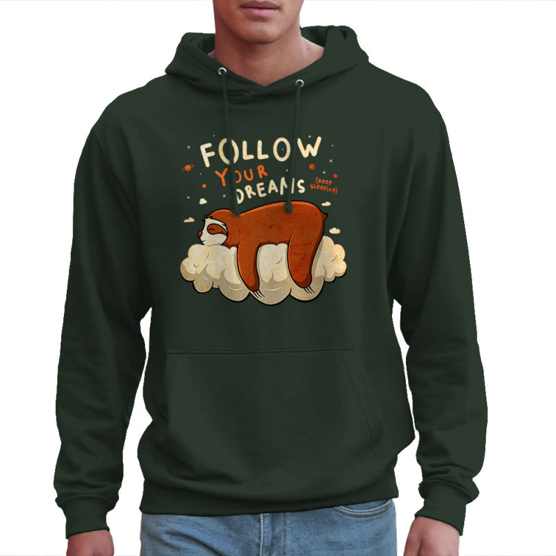Sweat homme à capuche vert foncé Follow your dreams paresseux (Le Duc,Animaux,Paresse)
