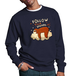 Sweat homme col rond bleu marine Follow your dreams paresseux (Le Duc,Animaux,Paresse)