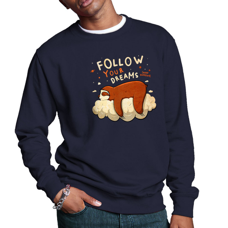 Sweat homme col rond bleu marine Follow your dreams paresseux (Le Duc,Animaux,Paresse)