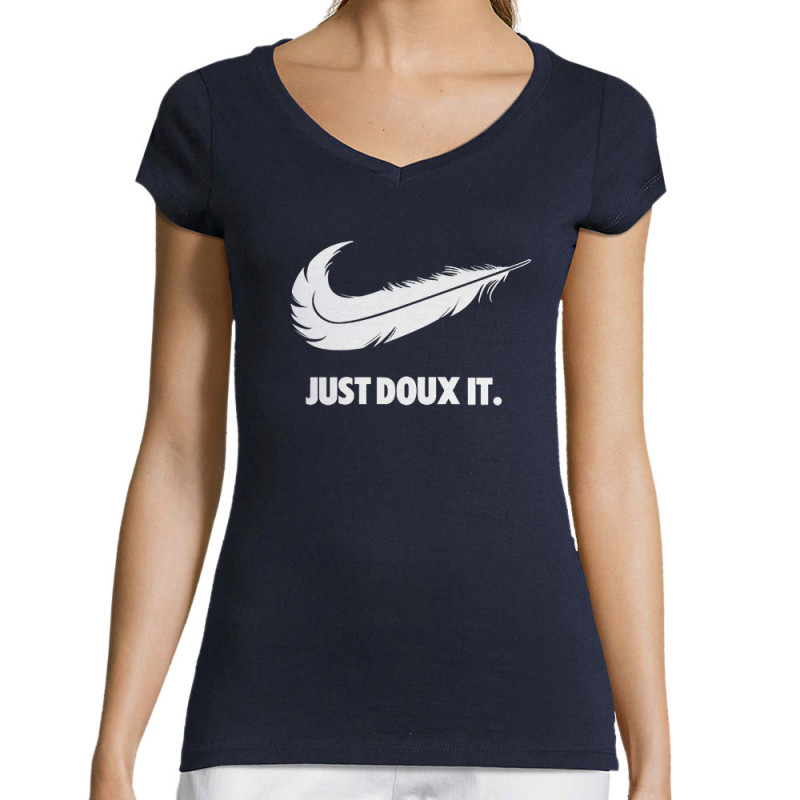 T-shirt femme col V bleu marine Just Doux It (Le Duc,Humour)