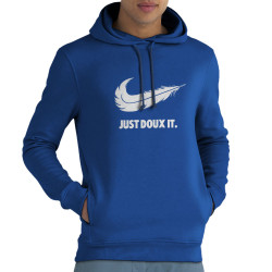 Sweat homme à capuche coton bio bleu royal Just Doux It (Le Duc,Humour)