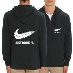 Sweat homme zippé à capuche coton bio noir Just Doux It (Le Duc,Humour)