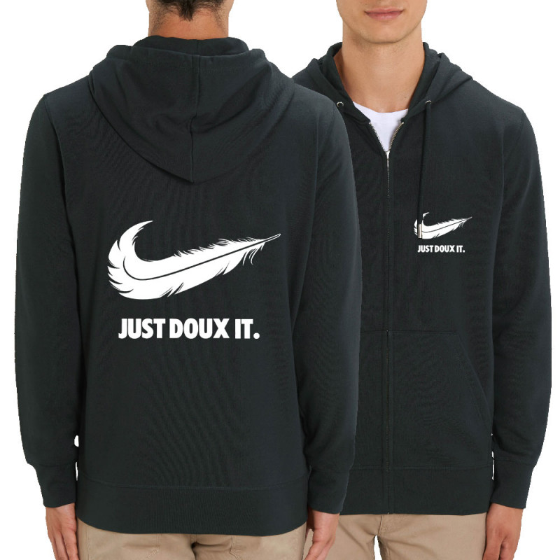 Sweat homme zippé à capuche coton bio noir Just Doux It (Le Duc,Humour)