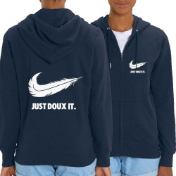 Sweat femme zippé à capuche coton bio bleu marine Just Doux It (Le Duc,Humour)