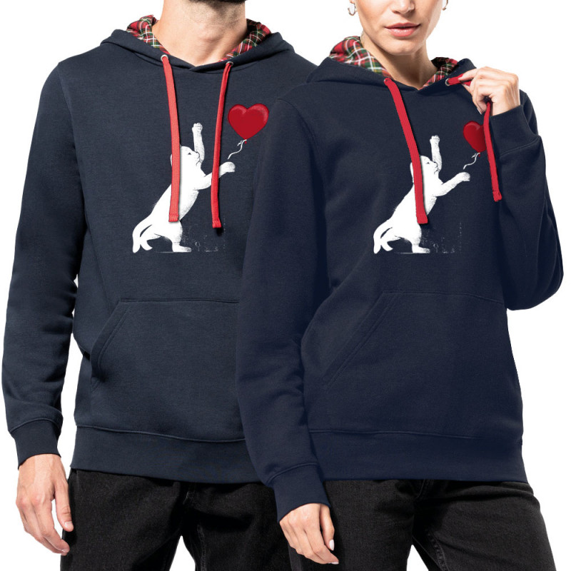 Sweat capuche à motifs unisexe bleu marine et rouge tartan Banksy Cat (Le Duc,Animaux,Musée,Chats)
