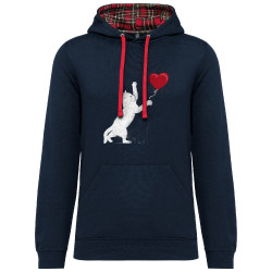 Sweat capuche à motifs unisexe bleu marine et rouge tartan Banksy Cat (Le Duc,Animaux,Musée,Chats)