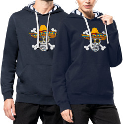 Sweat capuche à motifs unisexe bleu marine et marinière One Piece Mexican Skull (Le Duc,Manga Kawaï japan,Films/Séries,Têtes de 