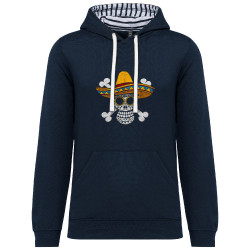 Sweat capuche à motifs unisexe bleu marine et marinière One Piece Mexican Skull (Le Duc,Manga Kawaï japan,Films/Séries,Têtes de 