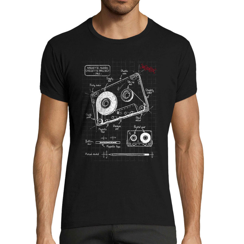 T-shirt homme fit noir Cassette audio plan (Le Duc,Divers)