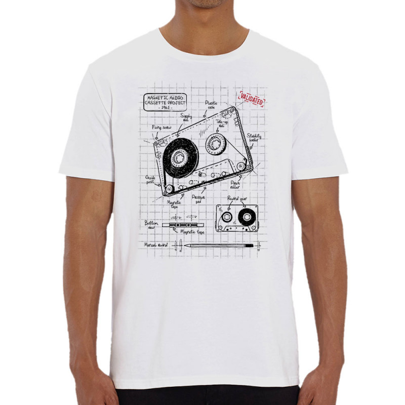 T-shirt homme coton bio blanc Cassette audio plan (Le Duc,Divers)
