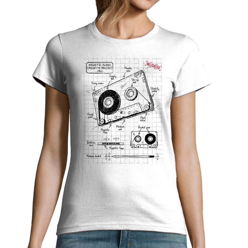 T-shirt femme blanc Cassette audio plan (Le Duc,Divers)