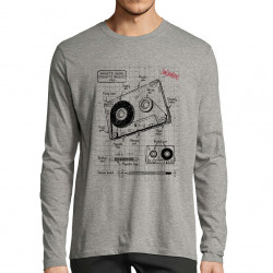 T-shirt homme manches longues gris chiné Cassette audio plan (Le Duc,Divers)