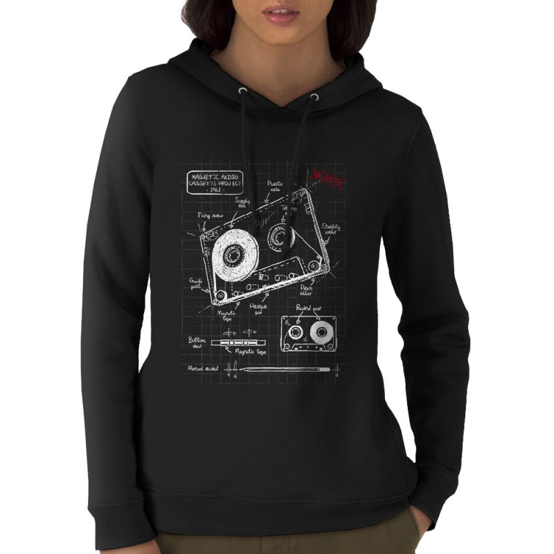 Sweat femme à capuche coton bio noir Cassette audio plan (Le Duc,Divers)
