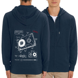 Sweat homme zippé à capuche coton bio bleu marine Cassette audio plan (Le Duc,Divers)