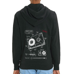 Sweat femme zippé à capuche coton bio noir Cassette audio plan (Le Duc,Divers)