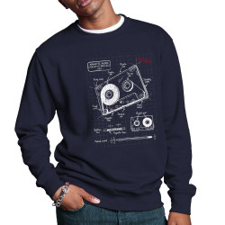 Sweat homme col rond bleu marine Cassette audio plan (Le Duc,Divers)
