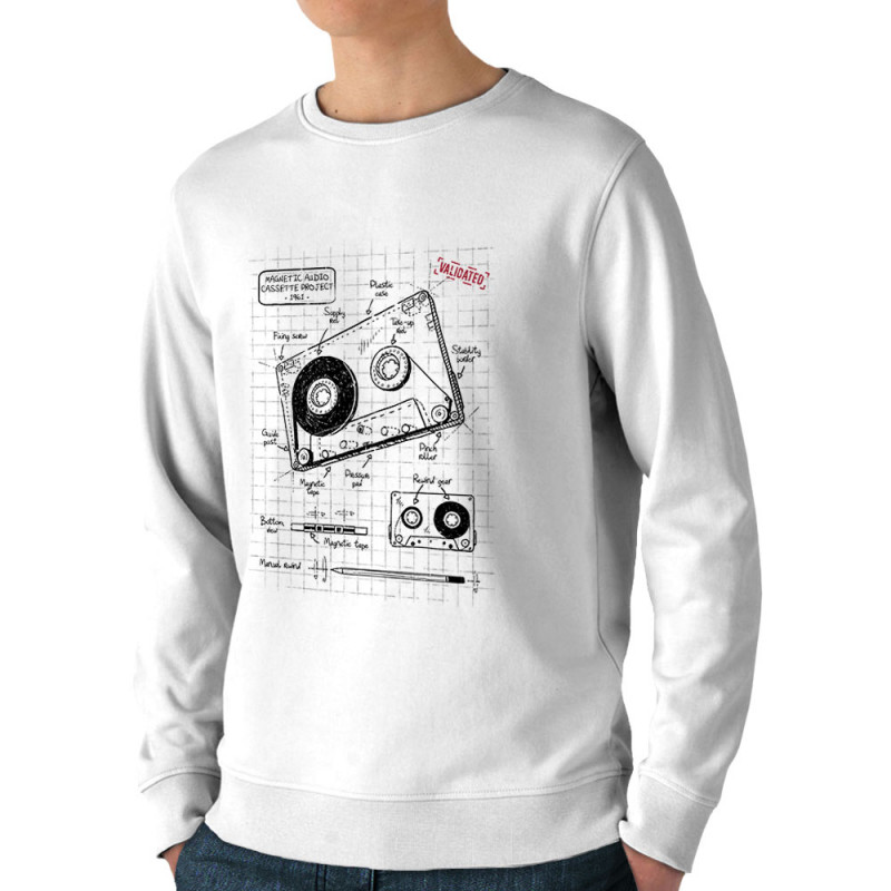 Sweat homme bio col rond blanc Cassette audio plan (Le Duc,Divers)