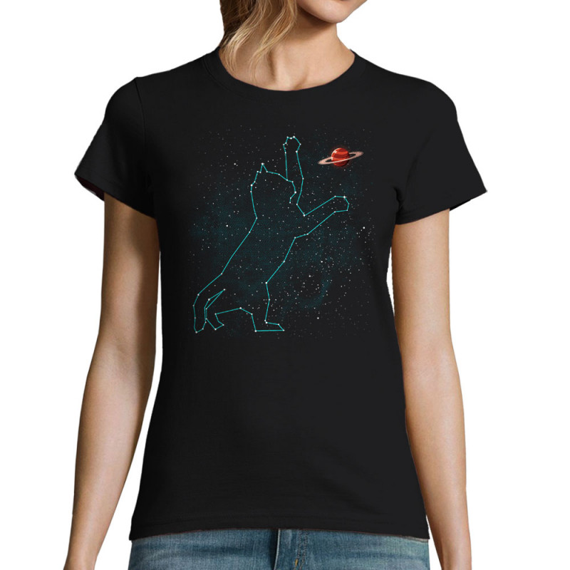 T-shirt femme noir Space Cat (Le Duc,Animaux,Chats)