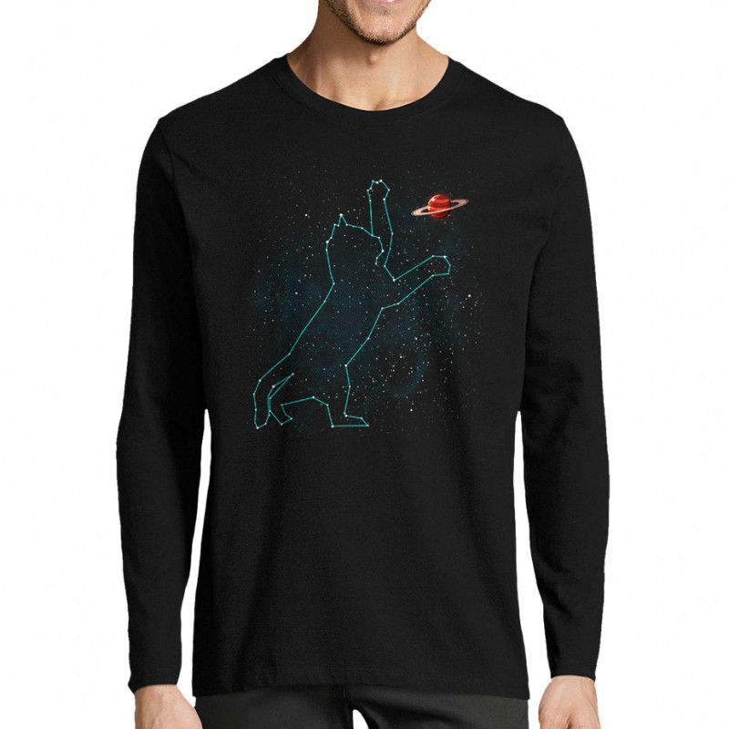 T-shirt homme manches longues noir Space Cat (Le Duc,Animaux,Chats)