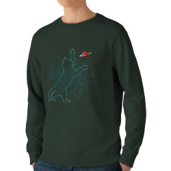 Sweat homme bio col rond vert foncé Space Cat (Le Duc,Animaux,Chats)