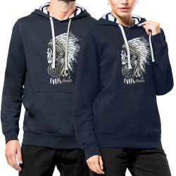 Sweat capuche à motifs unisexe bleu marine et marinière Bad River - Chief Skull (Simon,Bad River,Ethnique)