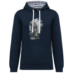 Sweat capuche à motifs unisexe bleu marine et marinière Bad River - Chief Skull (Simon,Bad River,Ethnique)