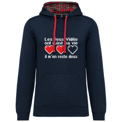 Sweat capuche à motifs unisexe bleu marine et rouge tartan Les jeux vidéo ont ruiné ma vie (Humour,Jeux Vidéo / Geek)