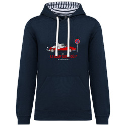 Sweat capuche à motifs unisexe bleu marine et marinière Le Loup se gare où (Pandaluna,Animaux,Humour)