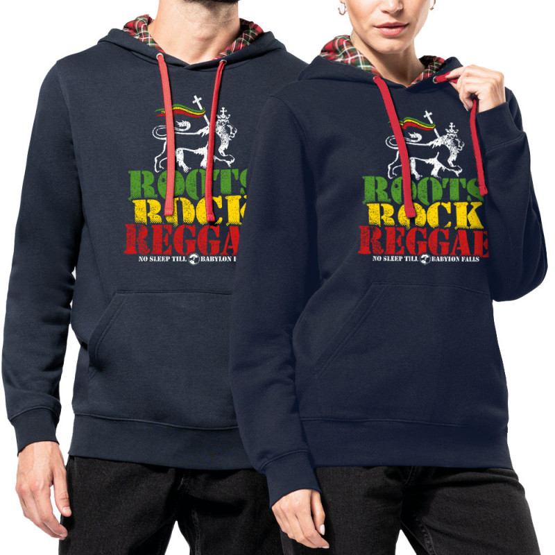 Sweat capuche à motifs unisexe bleu marine et rouge tartan Roots Rock Reggae (Gondrax,Reggae)