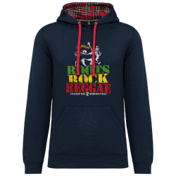 Sweat capuche à motifs unisexe bleu marine et rouge tartan Roots Rock Reggae (Gondrax,Reggae)