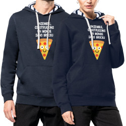 Sweat capuche à motifs unisexe bleu marine et marinière Construisons un monde sans brocoli (Alex Kidd,Fruits & Légumes,Humour)