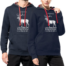 Sweat capuche à motifs unisexe bleu marine et rouge tartan La crème des cerfs (Gondrax,Les Bébêtes,Animaux)
