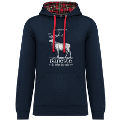 Sweat capuche à motifs unisexe bleu marine et rouge tartan La crème des cerfs (Gondrax,Les Bébêtes,Animaux)