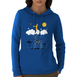 Sweat femme à capuche coton bio bleu royal Girafe et pluie (Le Duc,Animaux)