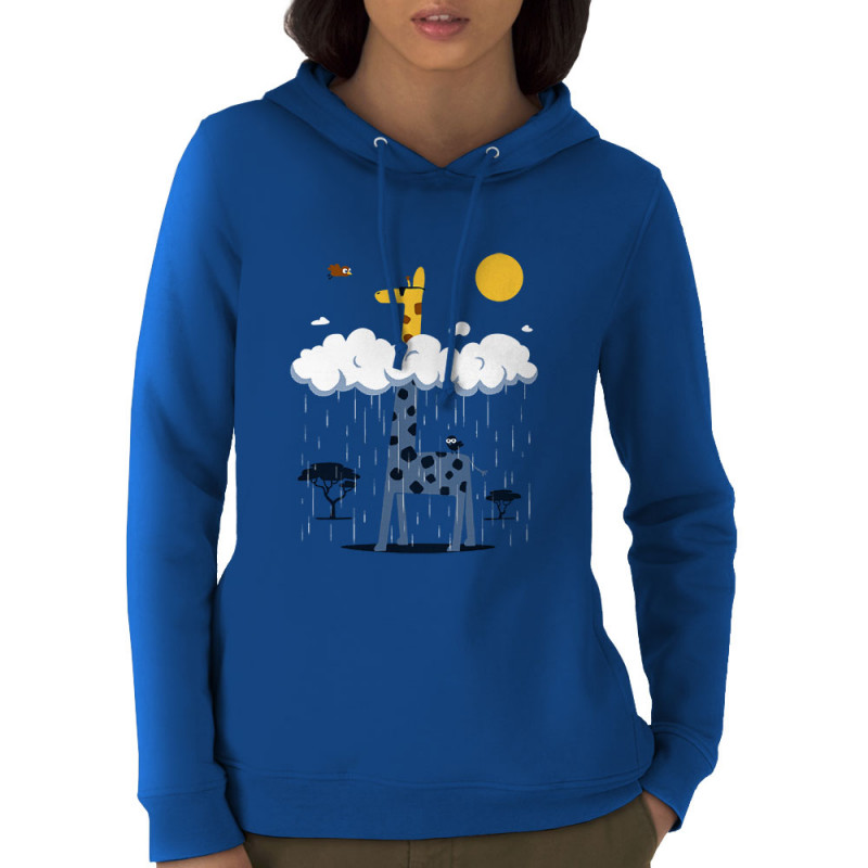 Sweat femme à capuche coton bio bleu royal Girafe et pluie (Le Duc,Animaux)