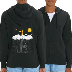 Sweat femme zippé à capuche coton bio noir Girafe et pluie (Le Duc,Animaux)