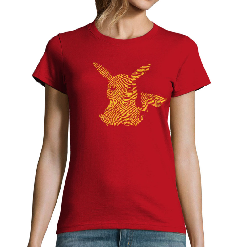 T-shirt femme rouge Digital Pikachu (Le Duc,Jeux Vidéo / Geek,Manga Kawaï japan)