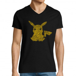 T-shirt homme col V noir Digital Pikachu (Le Duc,Jeux Vidéo / Geek,Manga Kawaï japan)