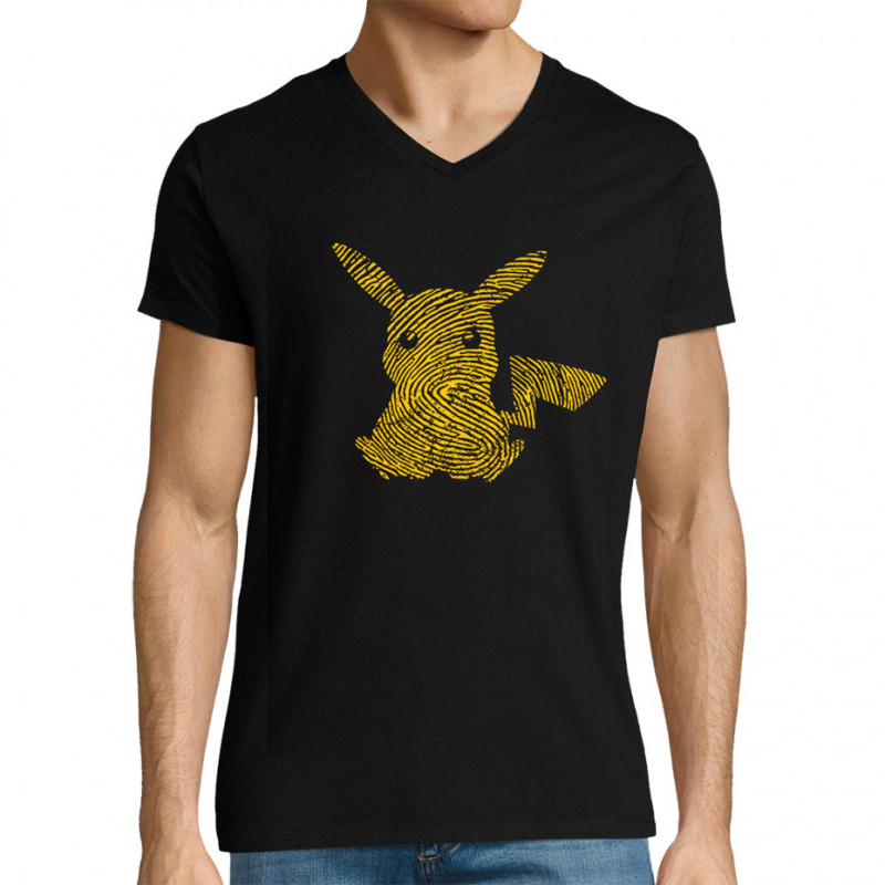 T-shirt homme col V noir Digital Pikachu (Le Duc,Jeux Vidéo / Geek,Manga Kawaï japan)