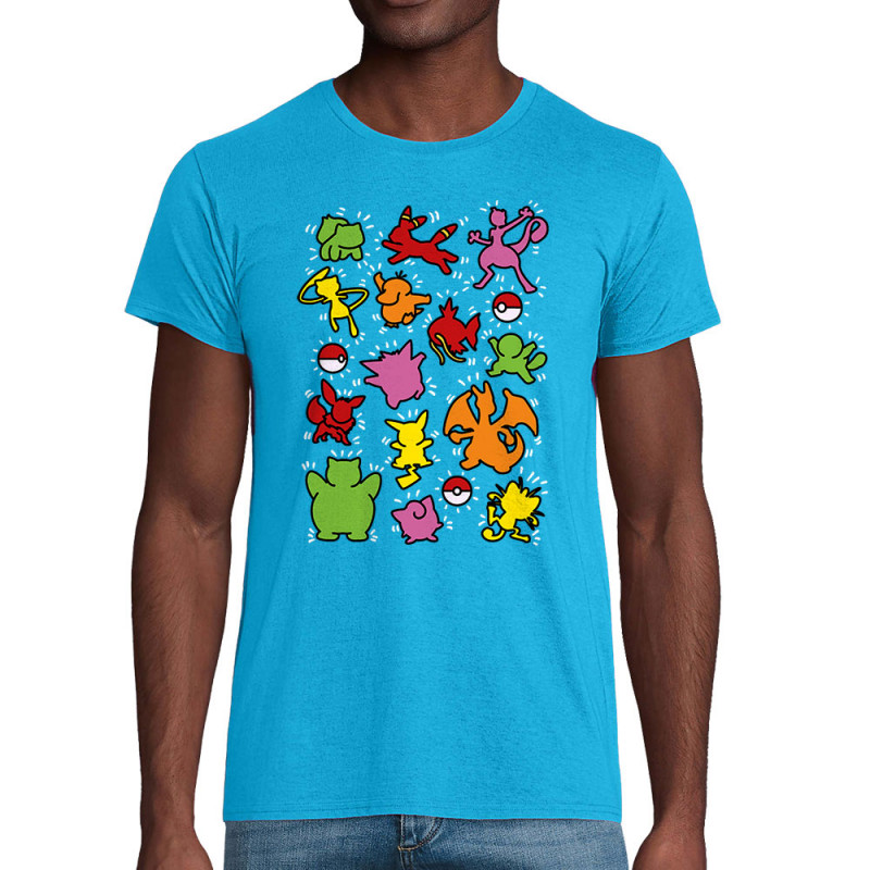 T-shirt homme coton bio bleu azur Haring Pokemon (Le Duc,Jeux Vidéo / Geek,Manga Kawaï japan)